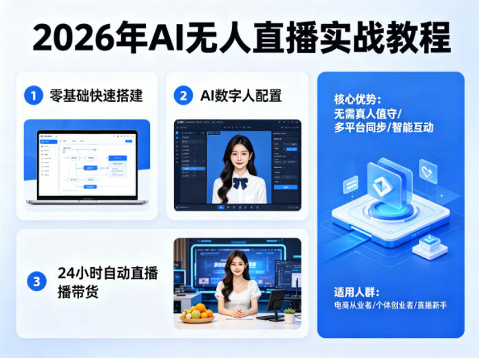 2026年AI无人直播实战教程，零基础也能快速搭建AI数字人无人直播间，实现24小时自动直播带货|协议软件打粉软件