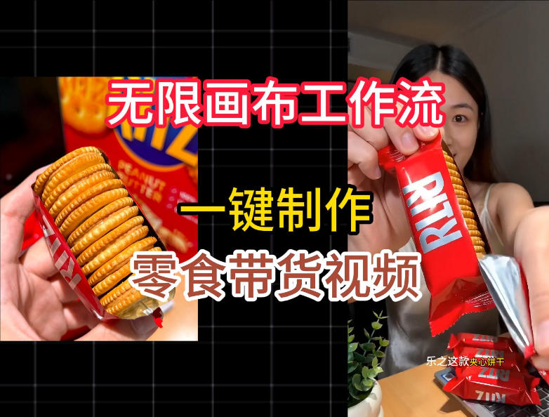 无限画布工作流一键制作零食带货视频，操作简单实操教学|一人科技OPC聚合软件