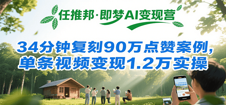 任推邦·即梦AI变现营，34分钟复刻90万点赞案例，单条视频变现1.2万实操|HOOK协议网