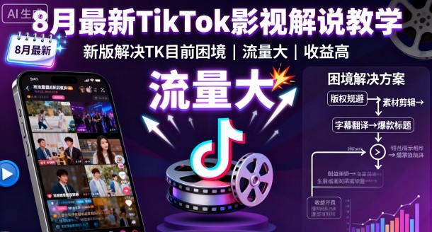 8月最新TikTok影视解说教学，新版解决TK目前困境，流量大，收益高|HOOK协议网