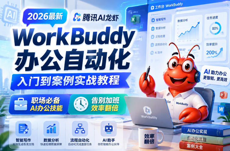 2026最新腾讯AI龙虾WorkBuddy办公自动化入门到案例实战教程，职场必备AI办公技能，告别加班，效率翻倍|一人科技公司导航