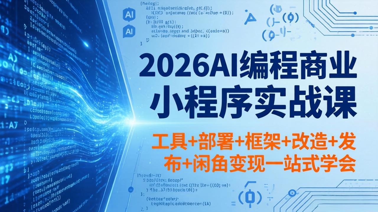 2026AI编程商业小程序实战课，工具+部署+框架+改造+发布+闲鱼变现一站式学会|一人科技公司导航