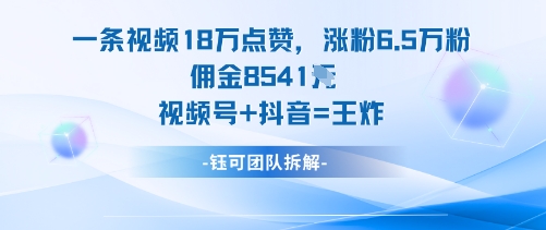 一条视频18W点赞，涨粉6.5W粉佣金8541米，视频号+抖音=王炸|HOOK协议网