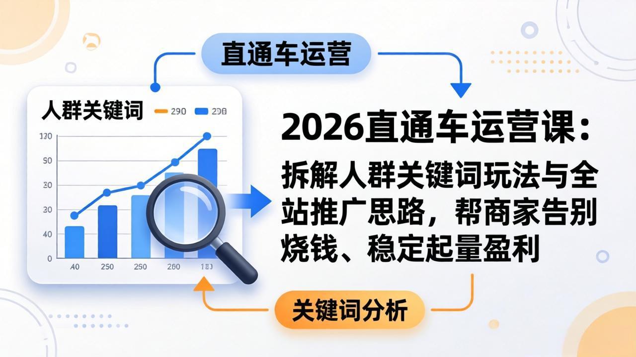 2026直通车运营课：拆解人群关键词玩法与全站推广思路，帮商家告别烧钱、稳定起量盈利|协议软件打粉软件