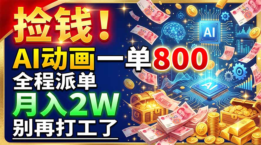 捡钱！AI动画一单800，全程派单，月入2W，别再打工了|一人科技OPC聚合软件