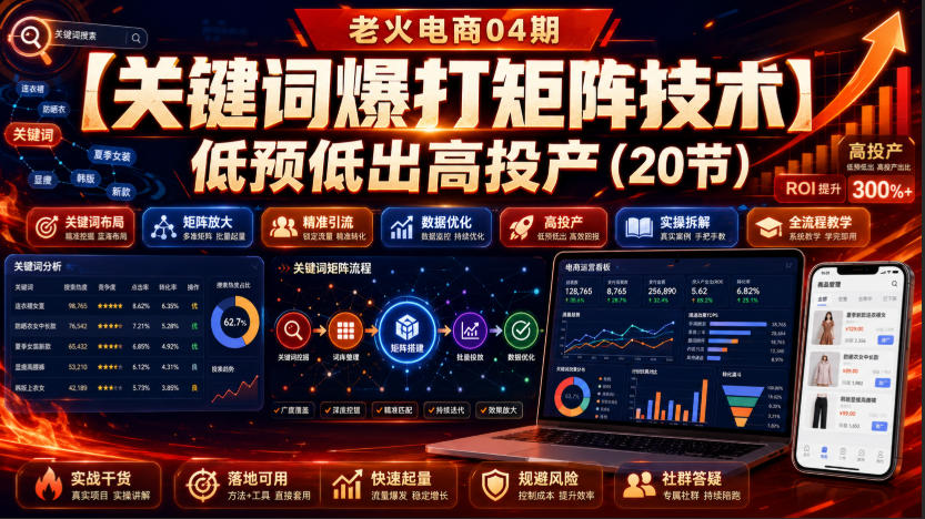老火电商04期：【关键词爆打矩阵技术】低预低出高投产(20节)|一人科技OPC聚合软件