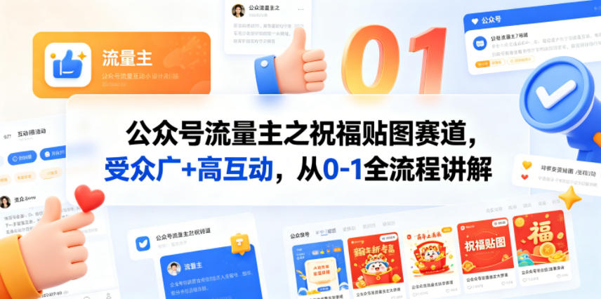 公众号流量主之祝福贴图赛道，受众广+高互动，从0-1全流程讲解|一人科技公司导航