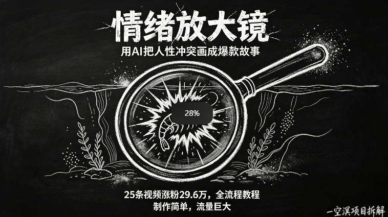 AI制作“情绪放大镜“视频，25条视频涨粉29.6W粉，流量巨大，制作简单，全流程教程|协议软件打粉软件