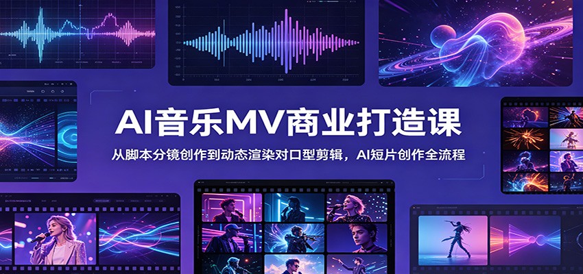 AI音乐MV商业打造课：从脚本分镜创作到动态渲染对口型剪辑，AI短片创作全流程|一人科技公司导航