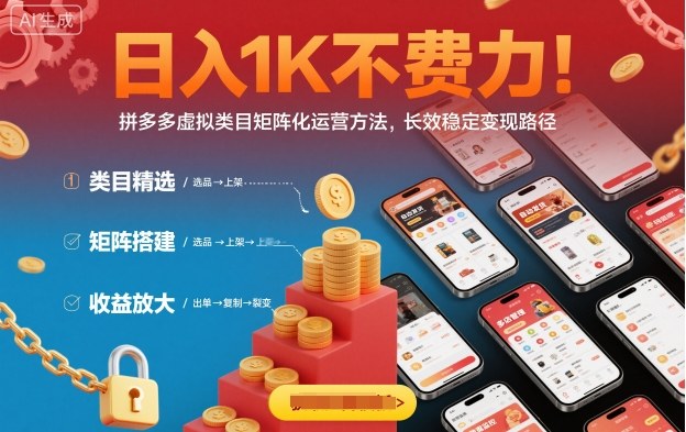 日入1K不费力！拼多多虚拟类目矩阵化运营方法，长效稳定变现路径|HOOK协议网