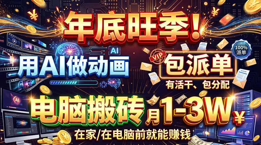 AI代做动画，旺季捡钱！一单500-1000+，提供做单渠道，新手可做！|一人科技OPC聚合软件