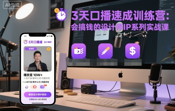 3天口播速成训练营，会搞钱的设计师IP系列实战课|HOOK协议网
