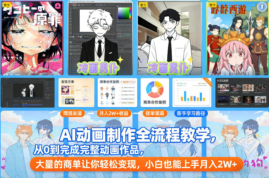 AI动画制作全流程教学，从0到完成完整动画作品，大量的商单让你轻松变现，小白也能上手月入2W+|HOOK协议网