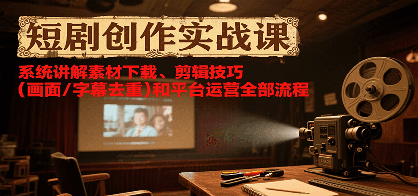 短剧创作实战课，系统讲解素材下载、剪辑技巧(画面/字幕去重)和平台运营全部流程|HOOK协议网