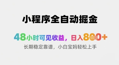 小程序全自动掘金，48小时可见收益，日入8张+长期稳定靠谱，小白宝妈轻松上手【揭秘】|HOOK协议网