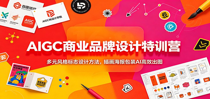AIGC商业品牌设计特训营：多元风格标志设计方法，插画海报包装AI高效出图|一人科技OPC聚合软件