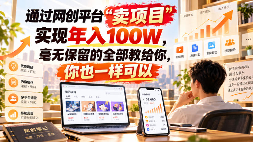 通过网创平台“卖项目”实现年入100W，毫无保留的全部教给你，你也一样可以！【揭秘】|一人科技OPC聚合软件