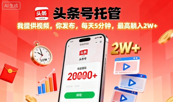 【头条号托管】我提供视频，你发布，每天5分钟，最高躺入2W+【揭秘】|HOOK协议网