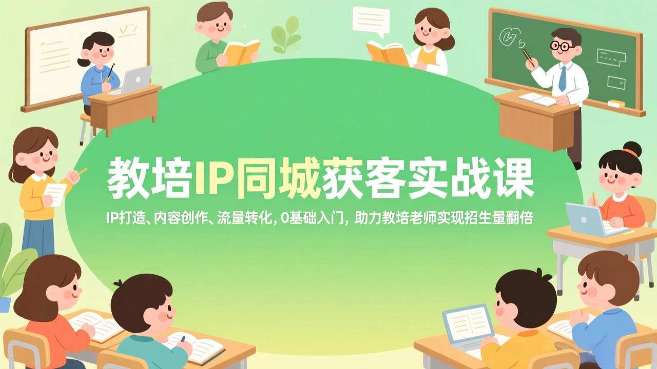 教培IP同城获客实战课，IP打造、内容创作、流量转化，0基础入门，助力教培老师实现招生量翻倍|协议软件打粉软件