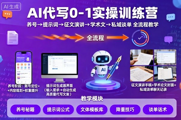 AI代写0-1实操训练营，从养号、提示词、征文演讲、学术文，到私域谈单的全流程教学|HOOK协议网