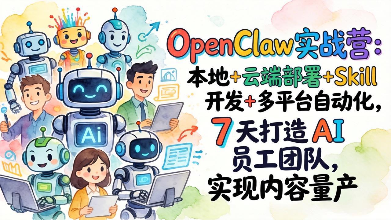 OpenClaw实战营：本地+云端部署+Skill开发+多平台自动化，7 天打造 AI 员工团队，实现内容量产|协议软件打粉软件