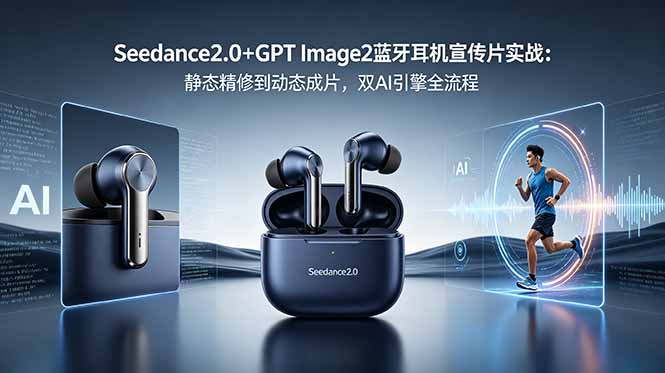 Seedance2.0+GPT Image2蓝牙耳机宣传片实战：静态精修到动态成片，双AI引擎全流程|一人科技公司导航
