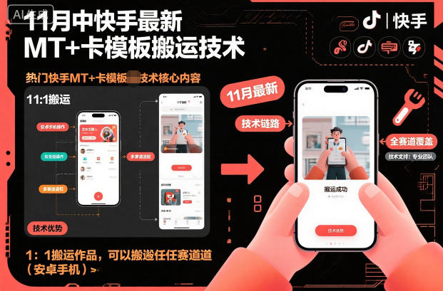 11月中快手最新MT+卡模板搬运技术，1：1搬运作品，可以搬运任何赛道(安卓手机)|HOOK协议网