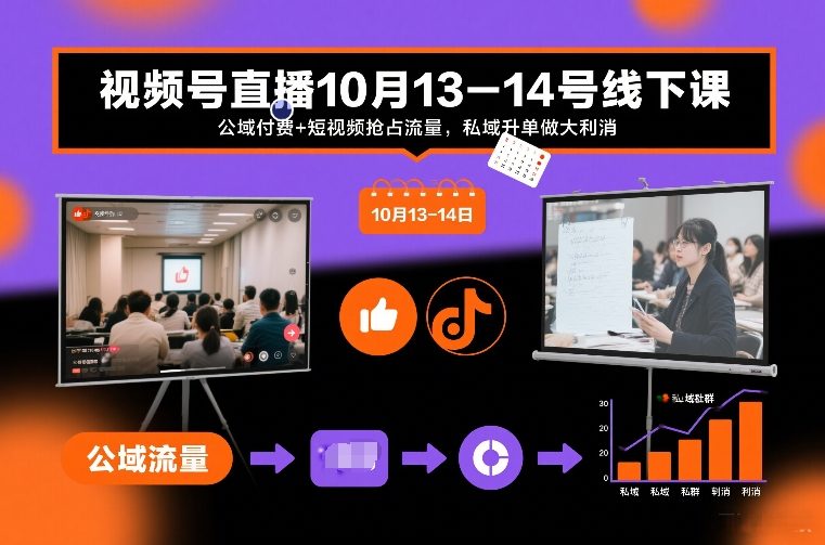 视频号直播10月13-14号线下课，公域付费+短视频抢占流量，私域升单做大利消|HOOK协议网