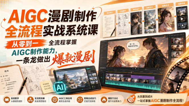 AIGC漫剧制作全流程实战系统课，从零到一全流程掌握AIGC制作能力，一条龙做出爆款漫剧|一人科技OPC聚合软件