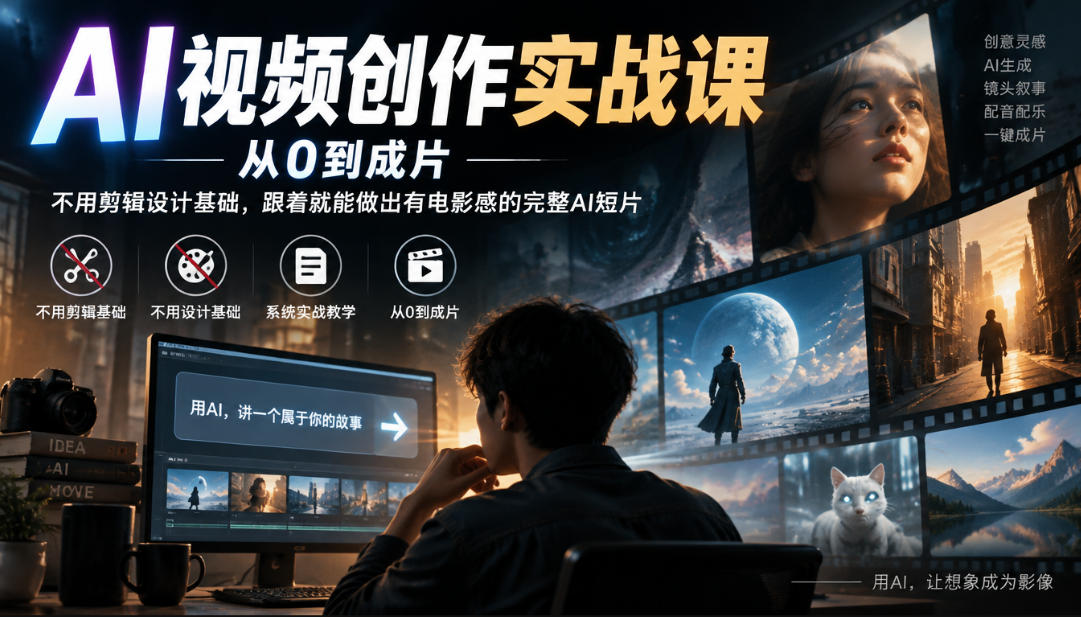 AI视频创作实战课，从0到成片，不用剪辑设计基础，跟着就能做出有电影感的完整AI短片|一人科技OPC聚合软件