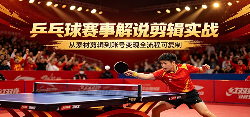 乒乓球赛事解说剪辑实战，从素材剪辑到账号变现全流程可复制|协议软件打粉软件