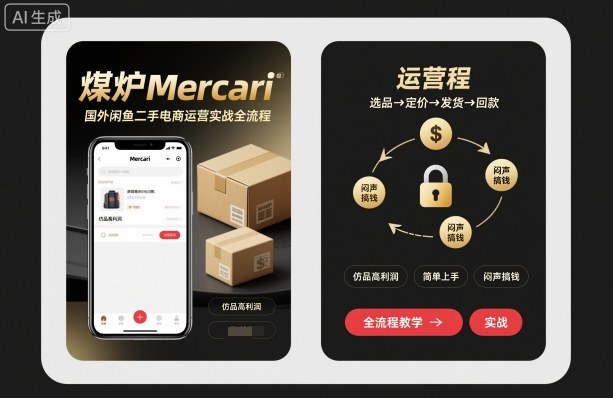 煤炉Mercari国外闲鱼二手电商运营实战全流程，仿品高利润，简单上手，闷声搞钱|HOOK协议网