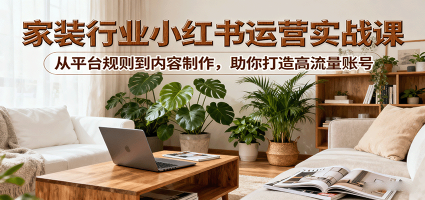小红书家装行业运营实战课：从平台规则到内容制作，助你打造高流量账号|HOOK协议网