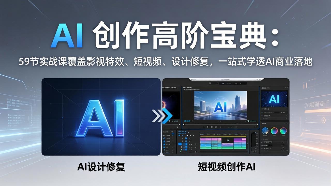 AI 创作高阶宝典：59节实战课覆盖影视特效、短视频、设计修复，一站式学透AI商业落地|协议软件打粉软件