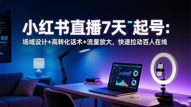 小红书直播7天起号：场域设计+高转化话术+流量放大，快速拉动百人在线|HOOK协议网