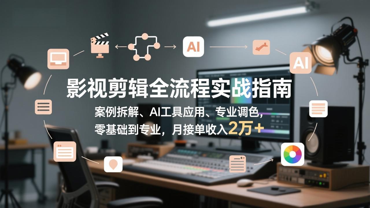 影视剪辑全流程实战指南，案例拆解、AI工具应用、专业调色，零基础到专业，月接单收入2万+|协议软件打粉软件