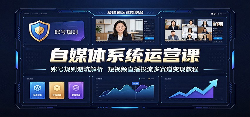 自媒体系统运营课：账号规则避坑解析，短视频直播投流多赛道变现教程|一人科技OPC聚合软件