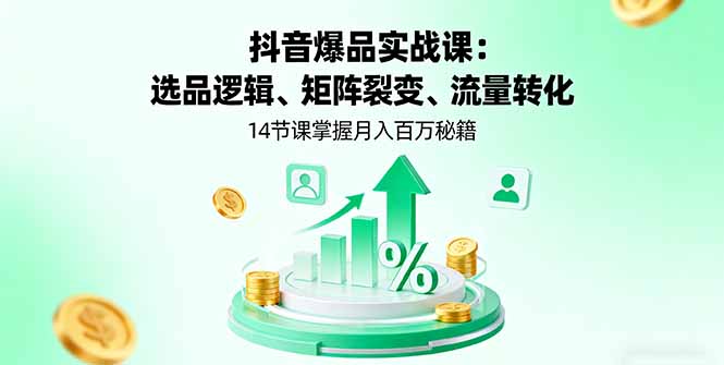 抖音爆品实战课：选品逻辑、矩阵裂变、流量转化，14节课掌握月入百万秘籍|HOOK协议网