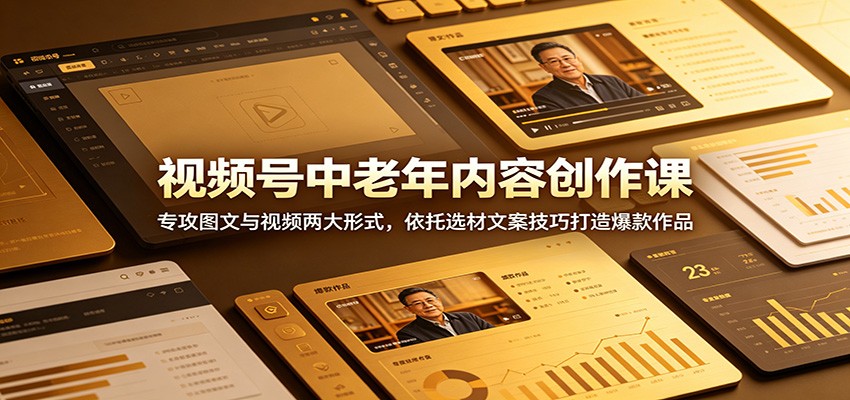 视频号中老年内容创作课：专攻图文与视频两大形式，依托选材文案技巧打造爆款作品|一人科技公司导航
