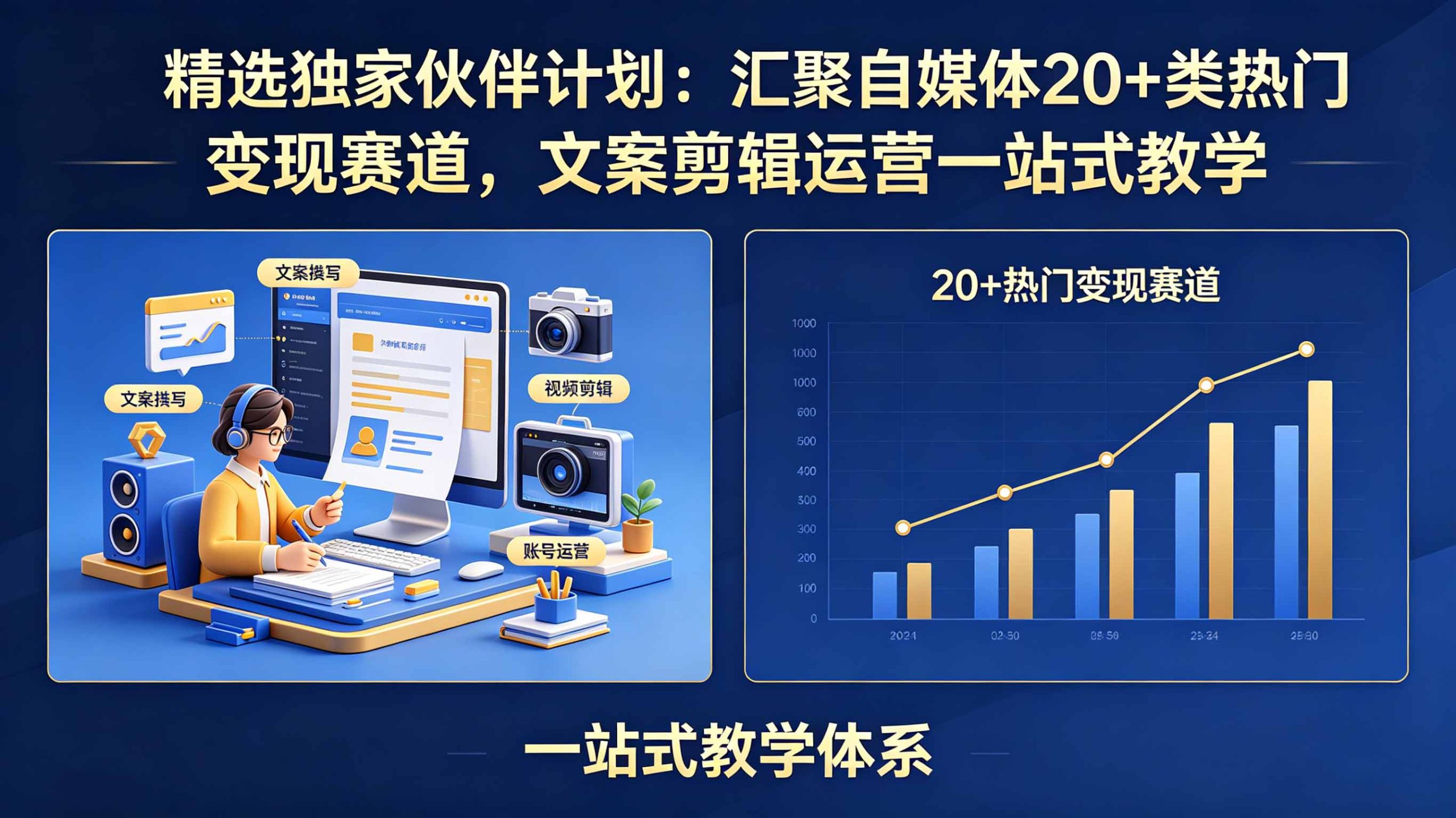 精选独家伙伴计划:汇聚自媒体20+类热门变现赛道,文案剪辑运营一站式教学|一人科技公司导航