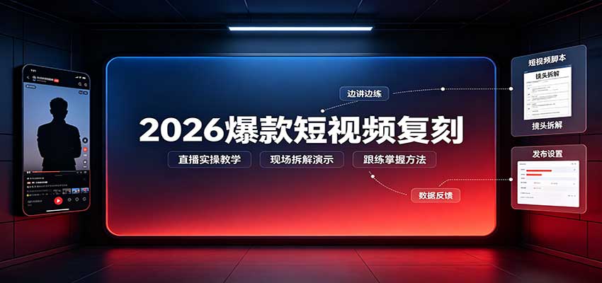 2026爆款短视频复刻：直播实操教学，配套文字文档掌握全流程|一人科技OPC聚合软件