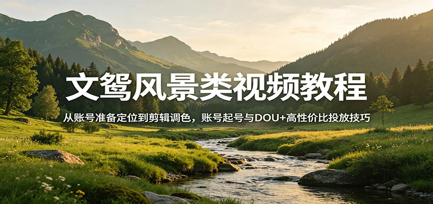 文鸳风景类视频教程：从账号准备定位到剪辑调色，账号起号与DOU+高性价比投放技巧|协议软件打粉软件