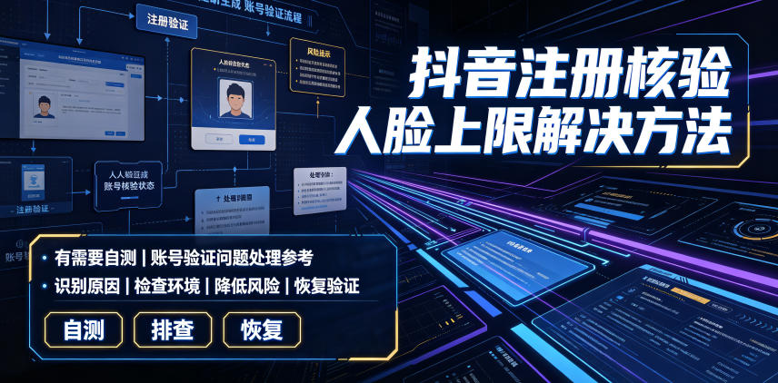 抖音注册核验人脸上限解决方法，有需要自测|一人科技OPC聚合软件