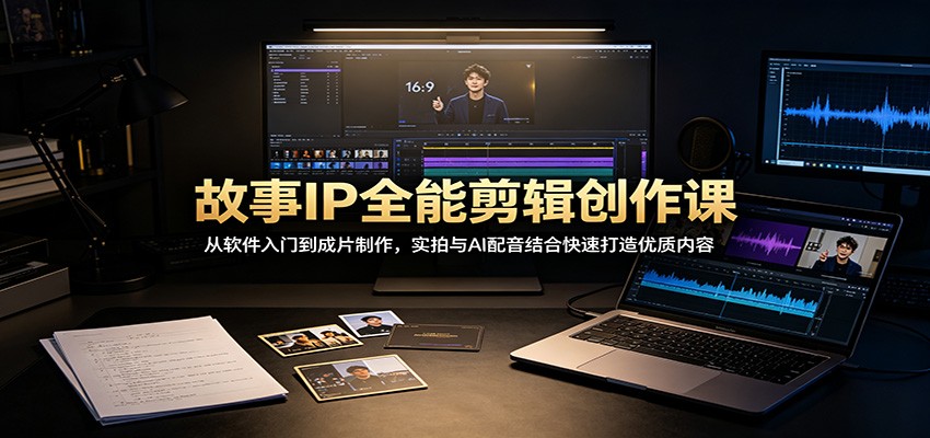 故事IP全能剪辑创作课：从软件入门到成片制作，实拍与AI配音结合快速打造优质内容|一人科技OPC聚合软件