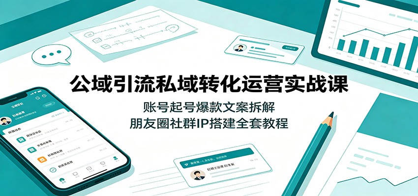 公域引流私域转化运营实战课：账号起号爆款文案拆解，朋友圈社群IP搭建全套教程|一人科技OPC聚合软件
