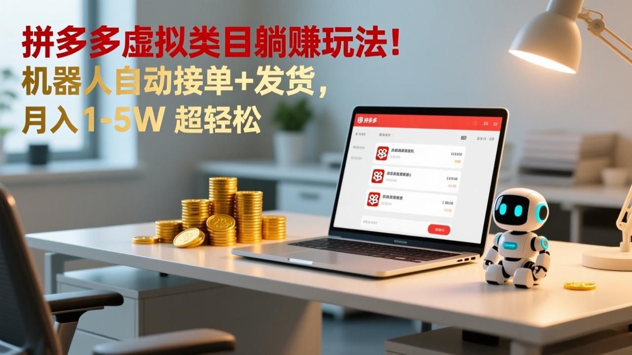 多多虚拟类目躺赚玩法！机器人自动接单+发货，月入 1-5W 超轻松|HOOK协议网