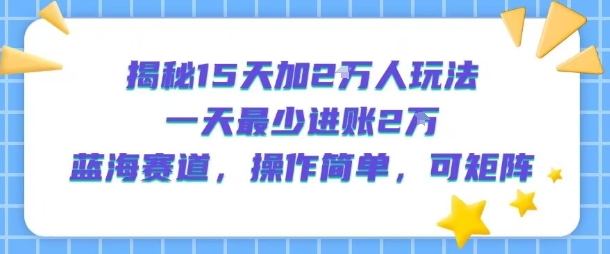 揭秘15天加2W人玩法，一天最少2万进账，蓝海赛道，操作简单，可矩阵|HOOK协议网