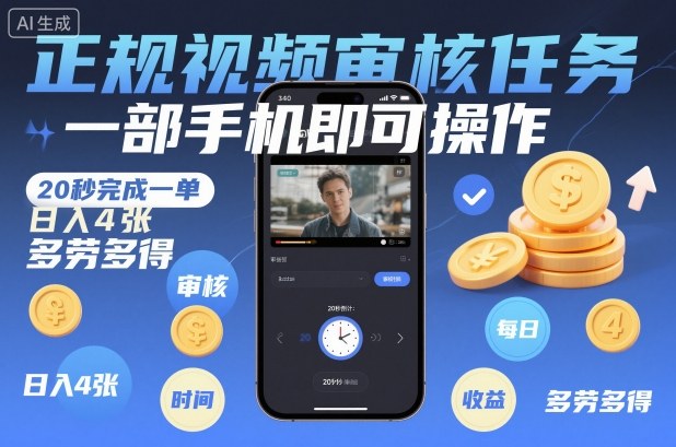 正规视频审核任务，一部手机即可操作，20秒完成一单，日入4张，多劳多得【揭秘】|HOOK协议网