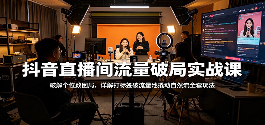 抖音直播间流量破局实战课：破解个位数困局，详解打标签破流量池撬动自然流全套玩法|协议软件打粉软件