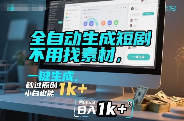全自动生成短剧，不用找素材，不用剪辑，一键生成，秒过原创，小白也能轻松日入1k+【揭秘】|HOOK协议网